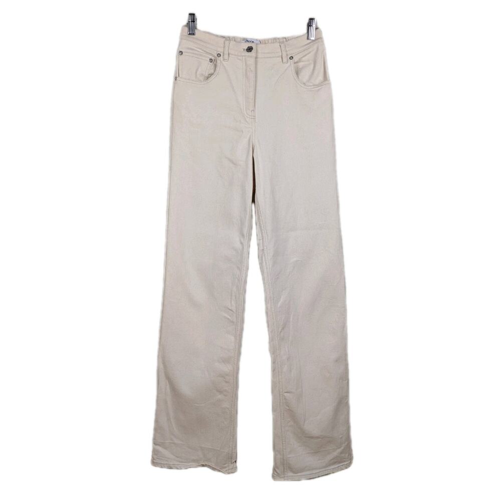 THAKOON Ecru High Waisted Denim Pant Elastic Waist Straight Leg Women's 4